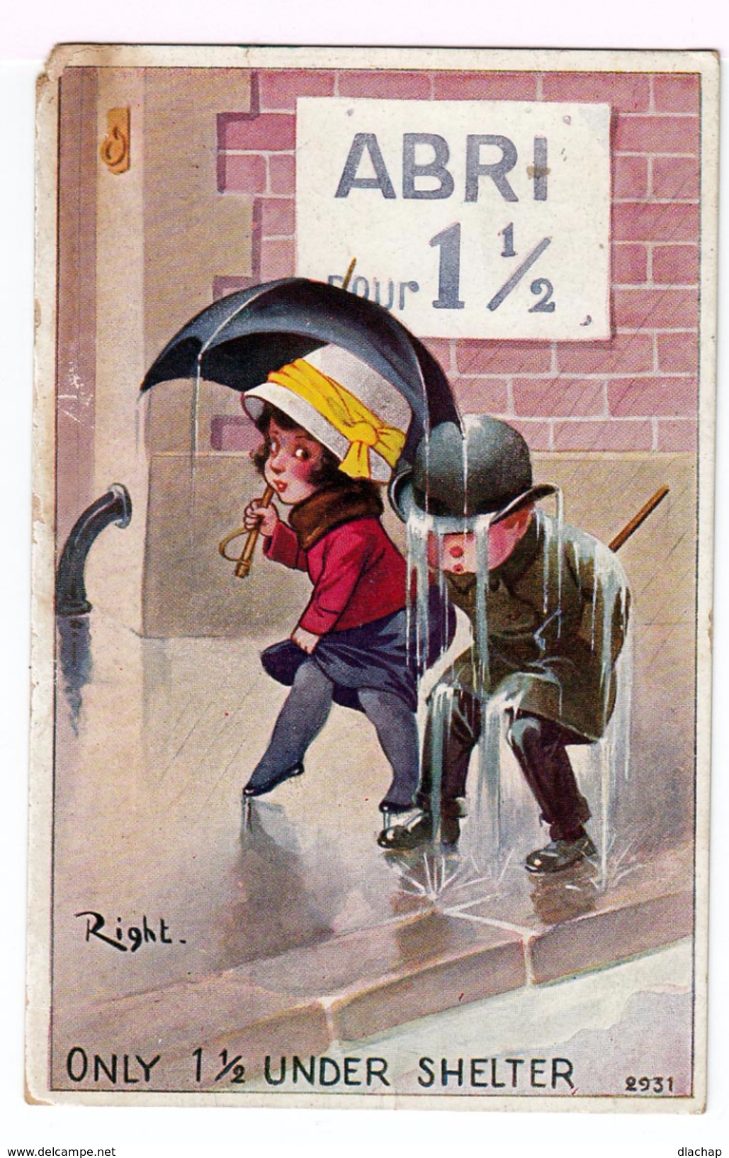 Dessin De Right:couple Sous La Pluie, Avec Parapluie, Abri Pour 1,5. (1398) - Right