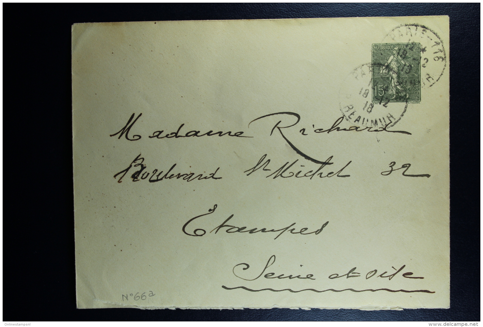 France: Enveloppe Semeuse  15 C  Type B17 , 147 X 112 Mm    Sans Date - Standard Covers & Stamped On Demand (before 1995)