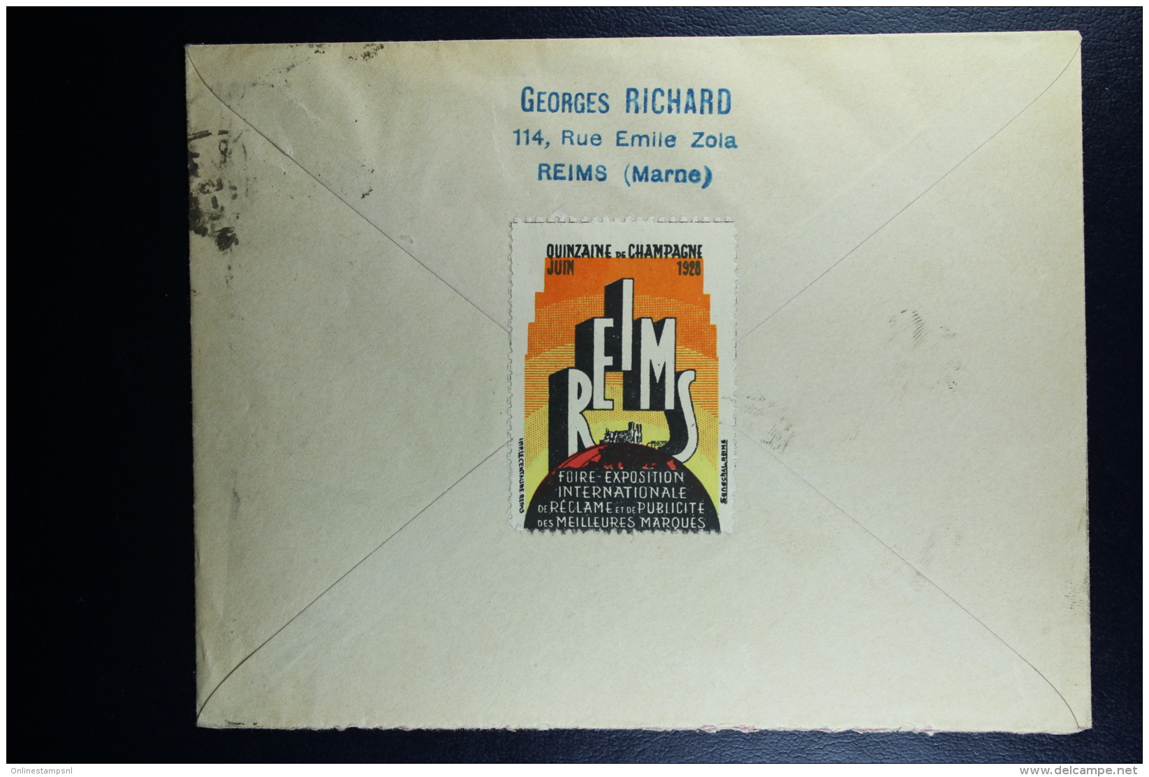 France: Enveloppe Semeuse  30 C  Type N6 , 147 X 112 Mm   Avec Vignette Reims  Exp. It 1928  Uprated+ 20 Cent. - Standard Covers & Stamped On Demand (before 1995)