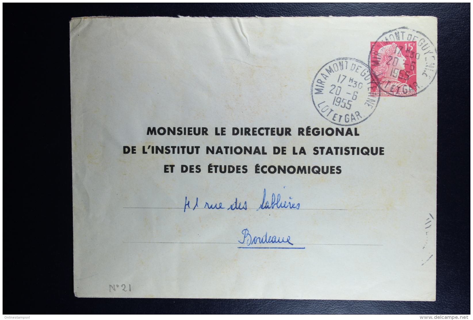 France: Enveloppe Muller  15 F   Type B5 H Institute National De La Statistique - Standard Covers & Stamped On Demand (before 1995)