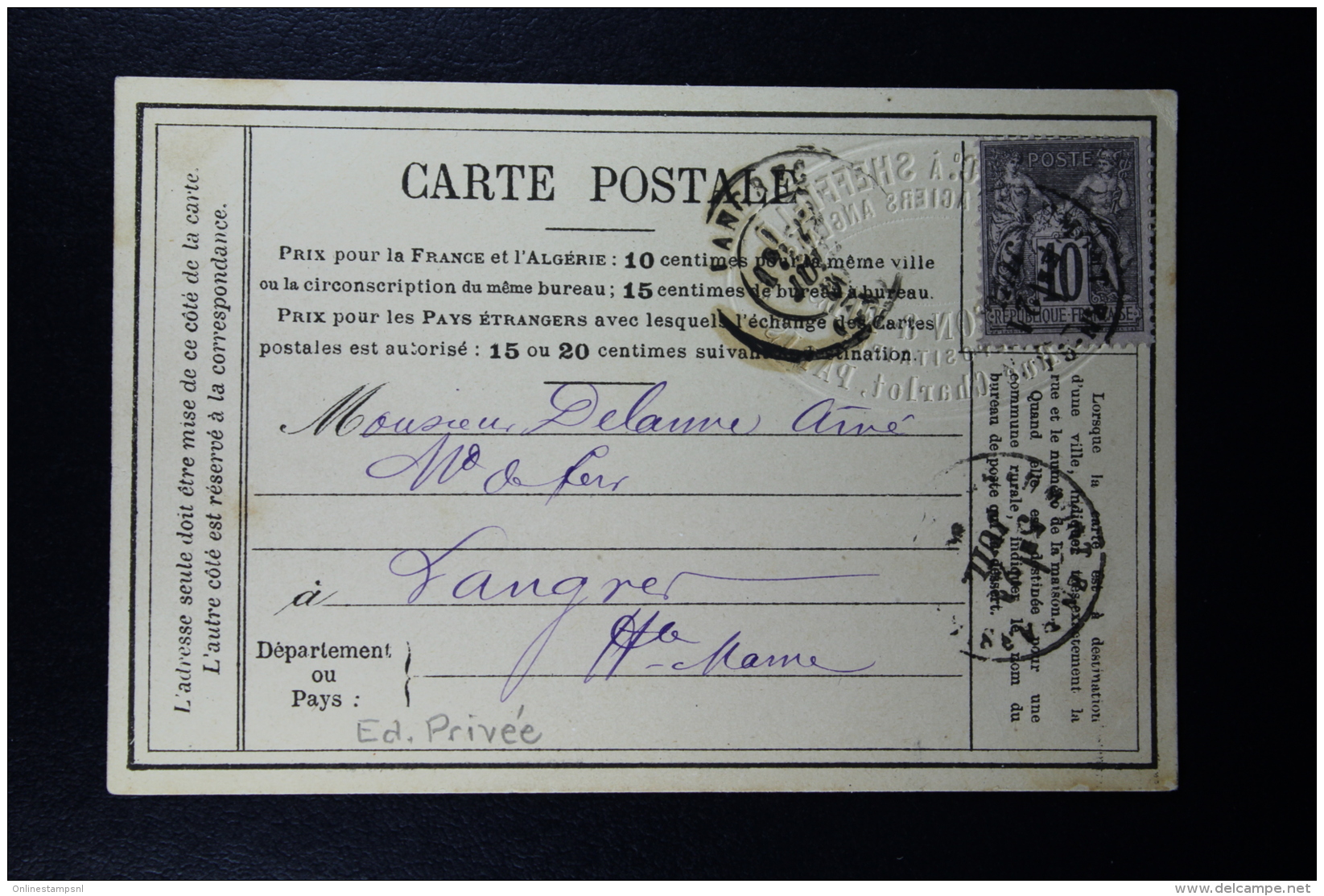 France: Carte Postal  Privée 1880 A. Burton &amp; Fils. Paris A Langre - Voorloper Kaarten