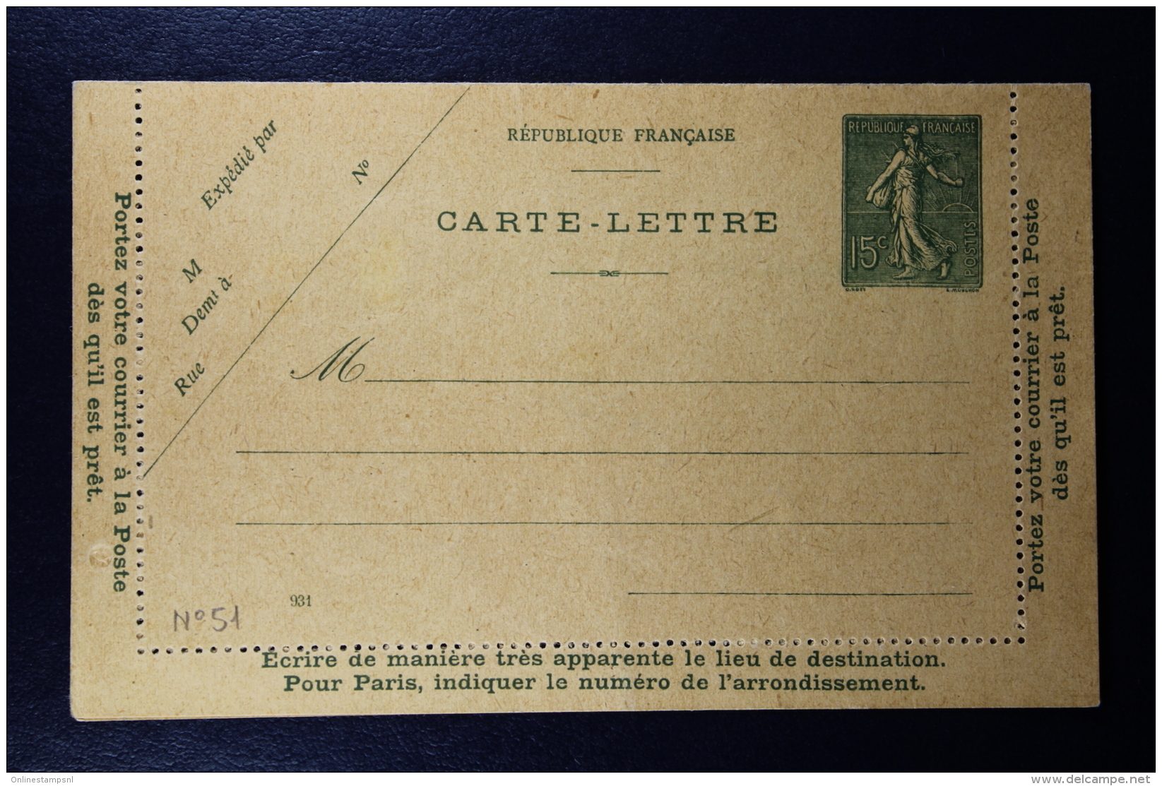 France: Carte Lettre  Sameuse  15 C  Type B8 2x Couleur  Date  922 + 931 - Cartoline-lettere