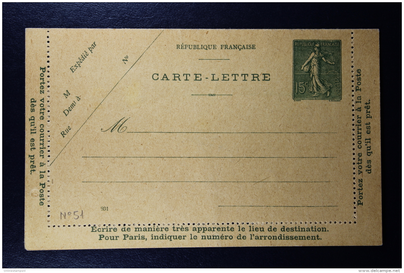 France: Carte Lettre  Sameuse  15 C  Type B8 2x Couleur  Date  922 + 931 - Letter Cards