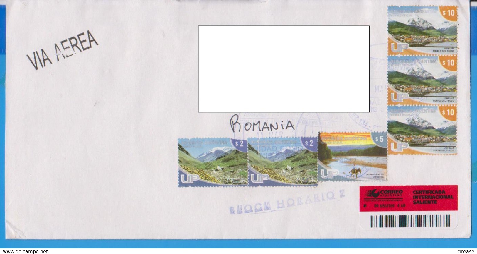 REGISTERED LETTER STAMPS MOUNTAIN SCENARY ARGENTINA SENT ROMANIA - Storia Postale