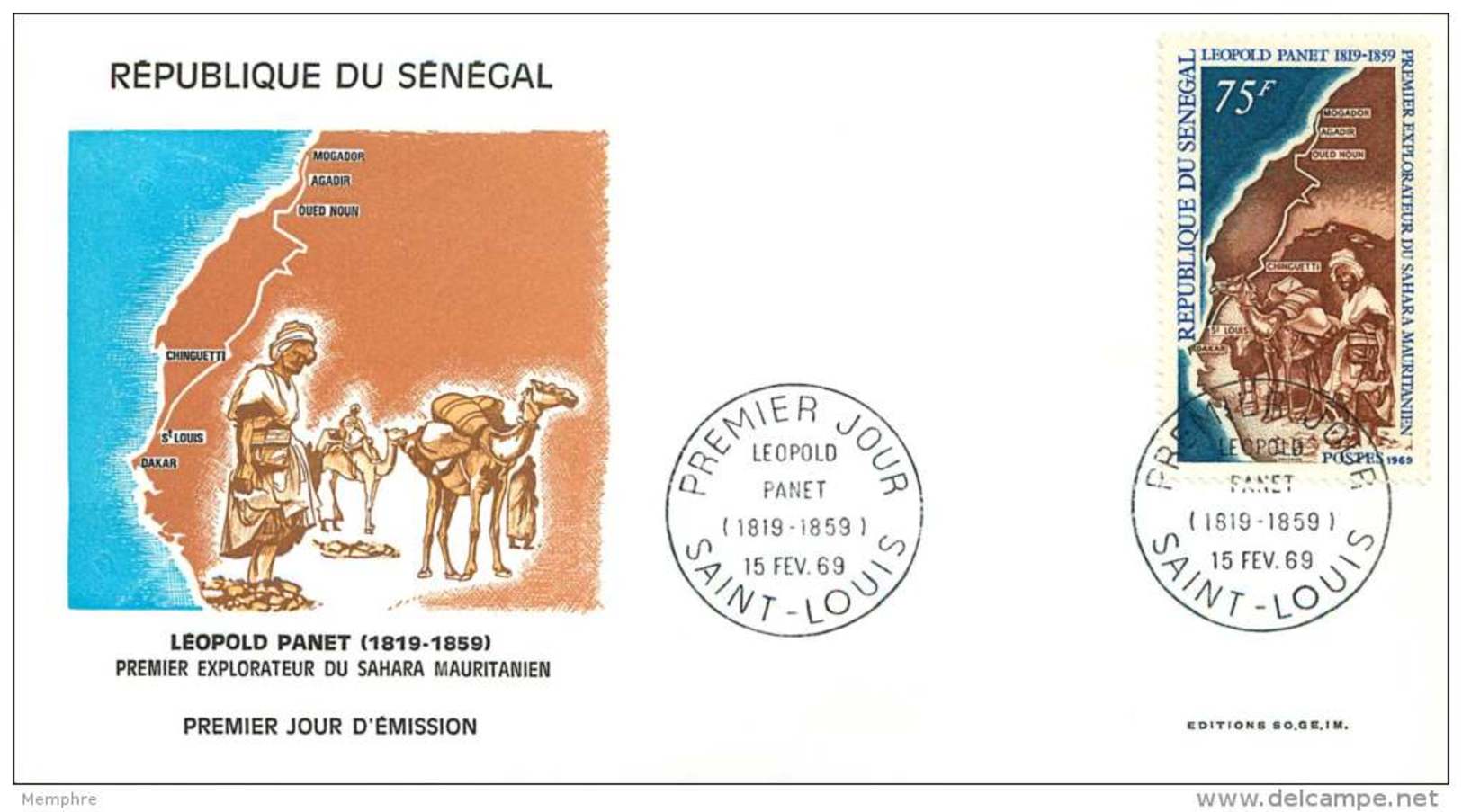 SÉNÉGAL 1968   Léopold Panet Explorateur Du Sahara Mauritanien Carte FDC - Senegal (1960-...)