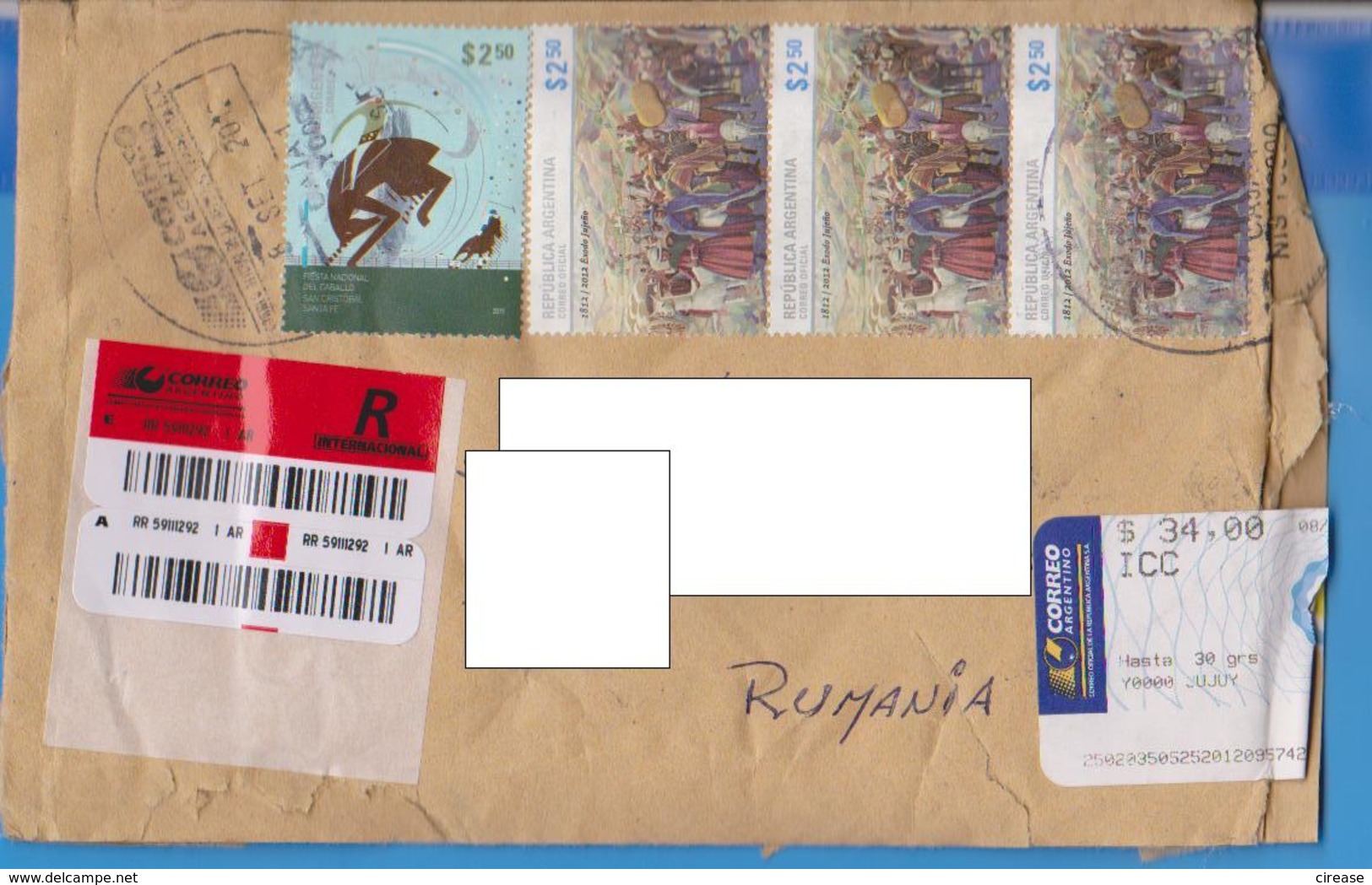 REGISTERED LETTER STAMPS HISTORY EVITA PERON ARGENTINA SENT ROMANIA - Cartas & Documentos