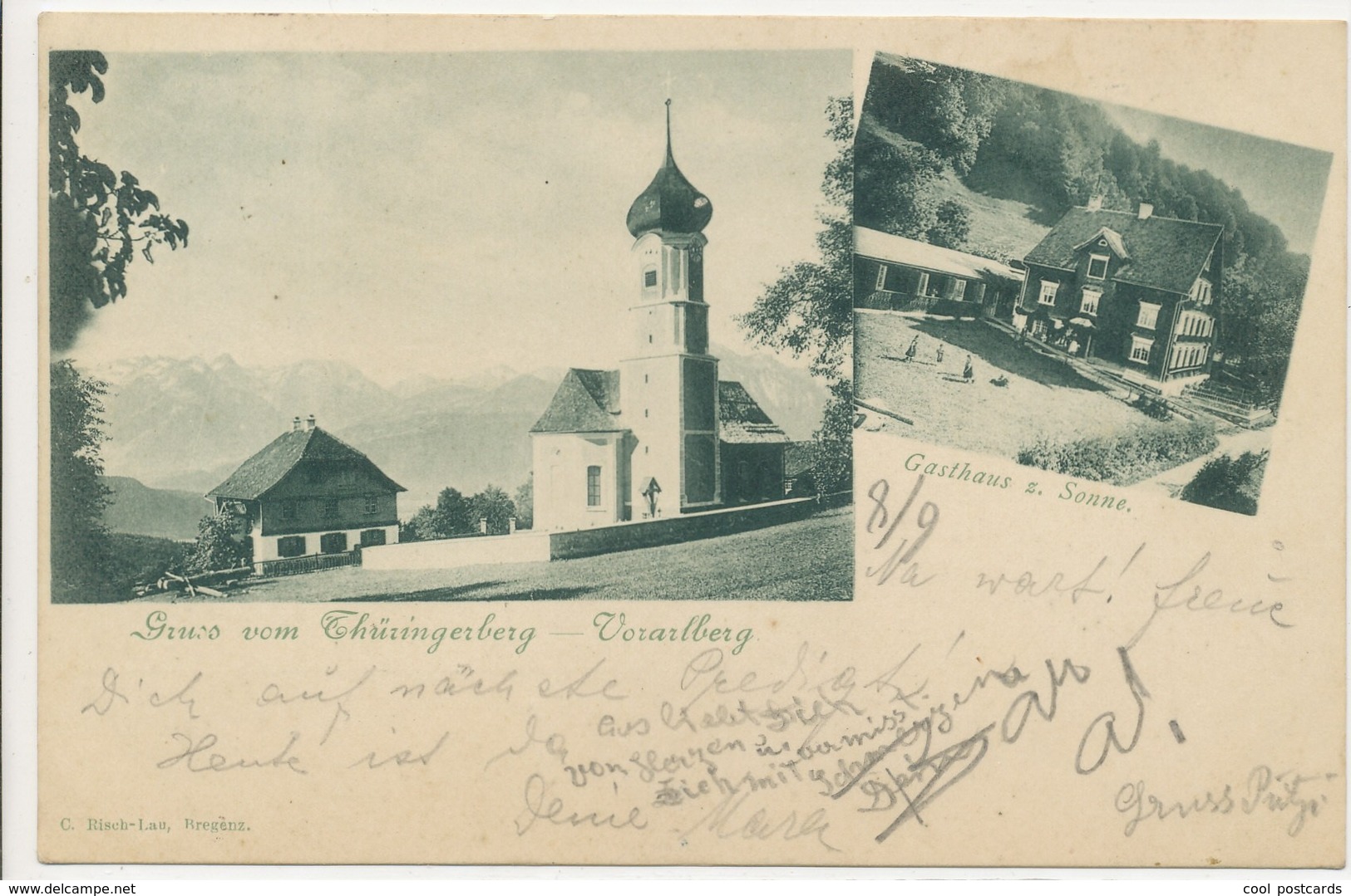 AUSTRIA, THURINGERBERG, GASTHAUS Z. SONNE, MULTIVIEW, EX Cond. PC, Used, 1901 - Bludenz
