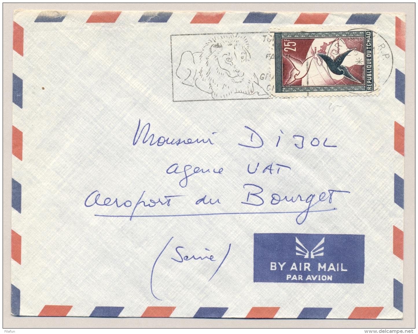 Tchad - 1959 - 25F Stamp On Cover With Lion-cancel To France - Tsjaad (1960-...)