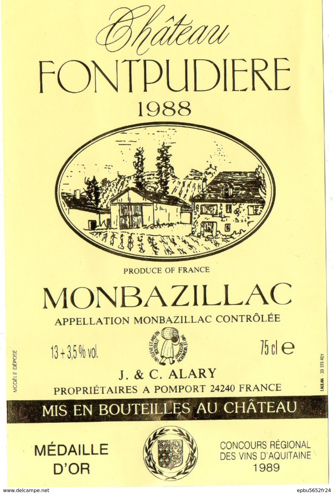 4 Etiquettes 1988  Vin Appellation  MONBAZILLAC  Controlée  Fontpudiere, Haut Thibaut, Vieux Malveyren Et  La Maroutie - Monbazillac