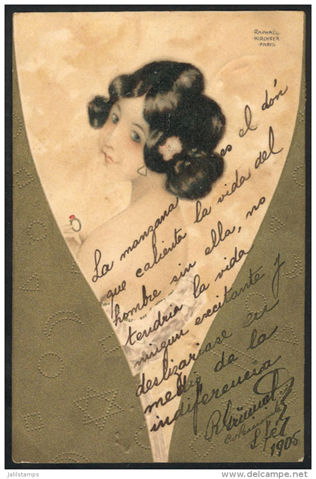 Raphael Kirchner: Beautiful Lady With Ring, Used In Argentina In 1905, VF Quality! - Kirchner, Raphael