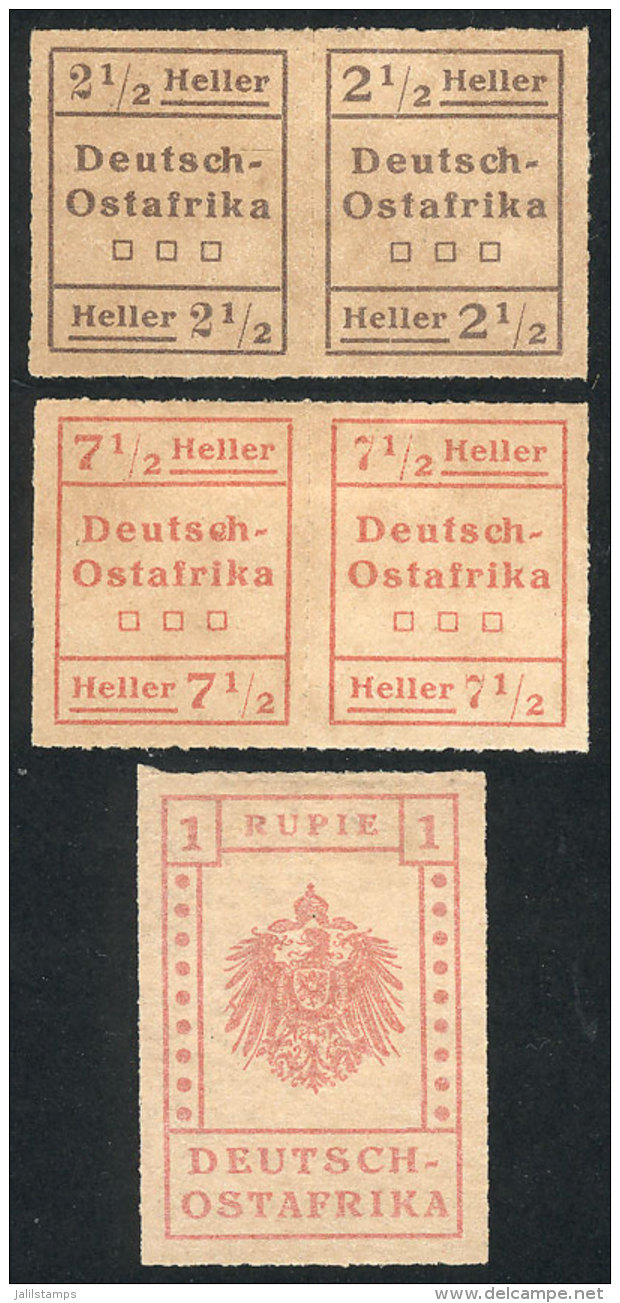 Michel III (pair With Types I And II) + IV (pair With Types I And II) + V, 1916, Provisional Issue Of The... - Deutsch-Ostafrika