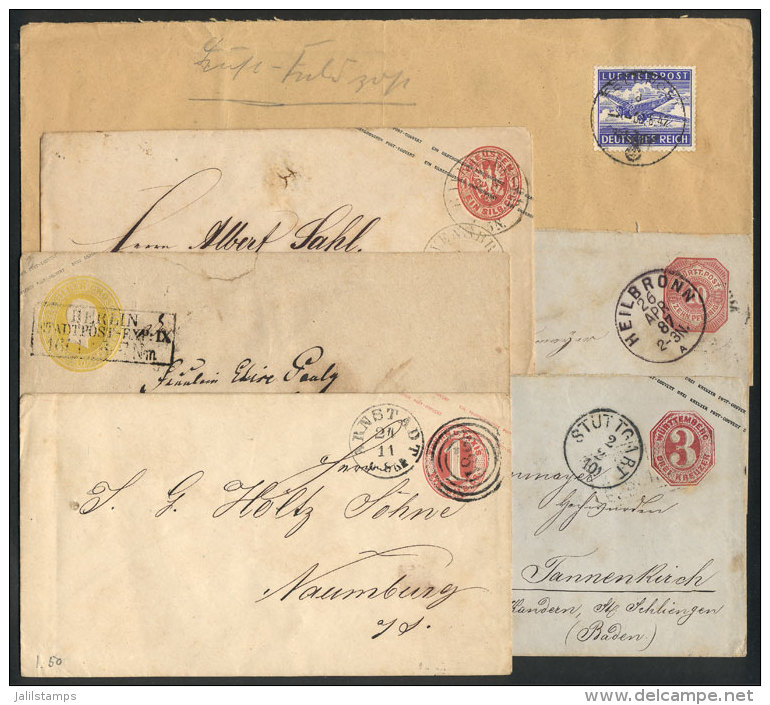 5 Stationery Envelopes Of German States Used Between 1867 And 1887, Interesting Cancels. The Lot Also Includes A... - Sonstige & Ohne Zuordnung