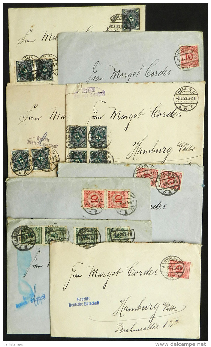 8 Covers Sent From Berlin To Hamburg In 1923/4, All Censored, Fine General Quality! - Other & Unclassified