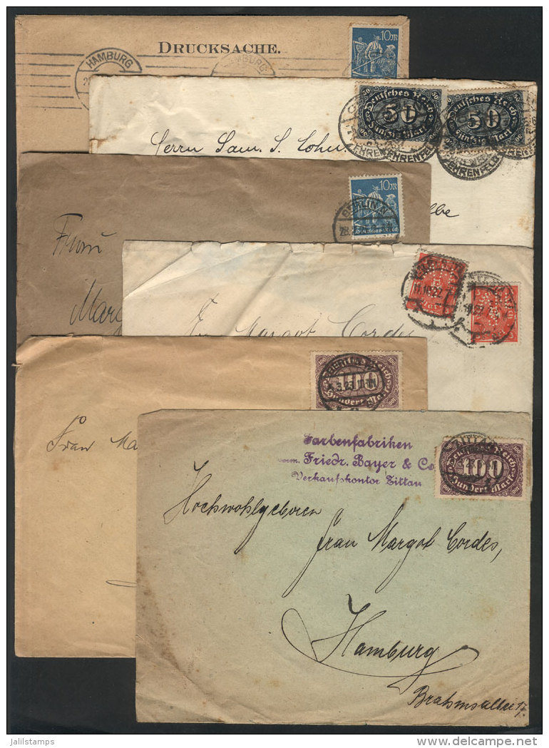 6 Covers Used In 1923 With Varied INFLA Postages, One Of Them With Stamps With Commercial PERFIN, One With Minor... - Otros & Sin Clasificación