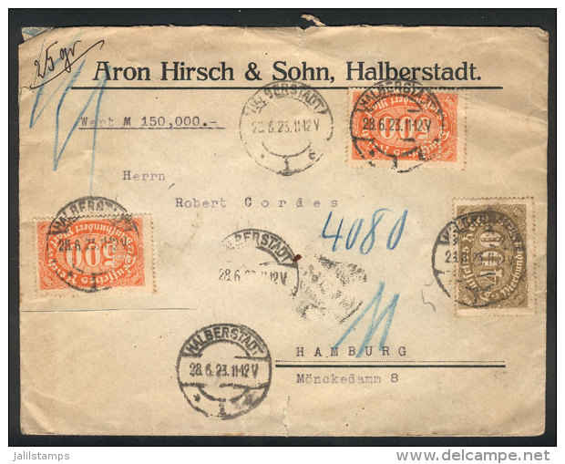 Cover With Declared Value Sent From Halbertstadt To Moscow (Russia) On 28/JUN/1923, Franked With 1,400Mk. (with... - Sonstige & Ohne Zuordnung