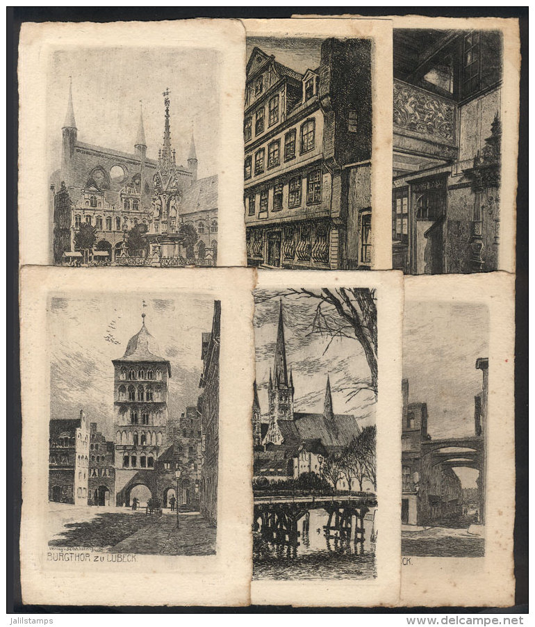 6 Old Engraved PCs, With Very Nice Views Of Bremen, Frankfurt And L&uuml;beck - Otros & Sin Clasificación