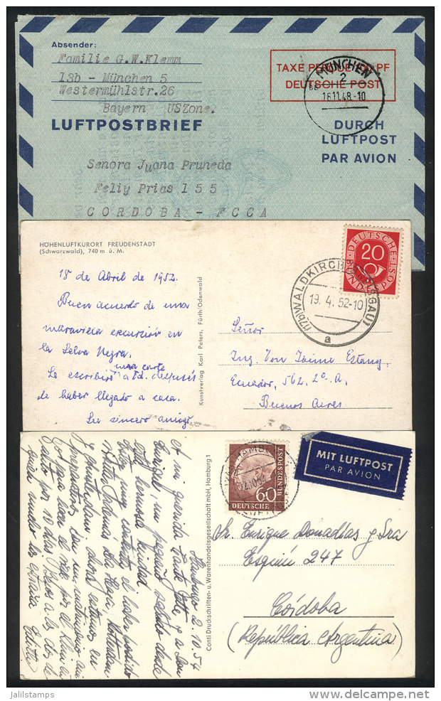 2 Postcards And 1 Aerogram Sent To Argentina Between 1948 And 1954, VF Quality, Interesting! - Andere & Zonder Classificatie