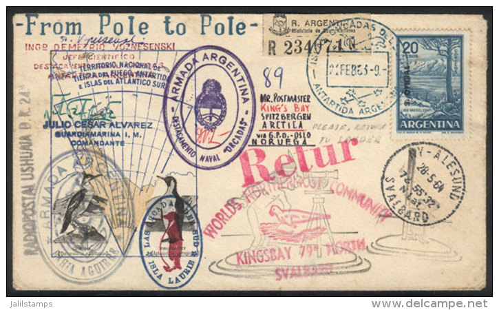 MAIL SENT FROM SOUTH POLE TO NORTH POLE: Cover Sent From Islas Orcadas Del Sur To KINGSBAY (Norway) On 24/FE/1963,... - Altri & Non Classificati