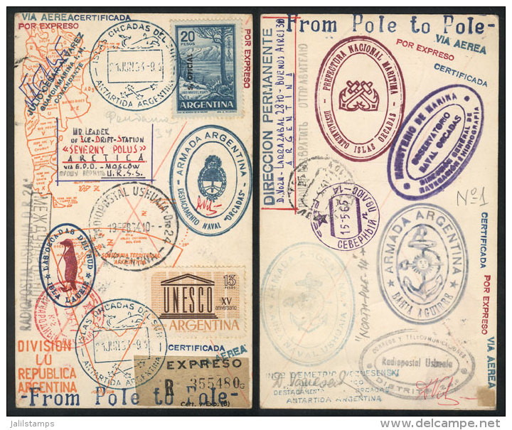 MAIL SENT FROM SOUTH POLE TO NORTH POLE: Card Sent From Islas Orcadas Del Sur To Ice Drift Station Severny Polus... - Autres & Non Classés