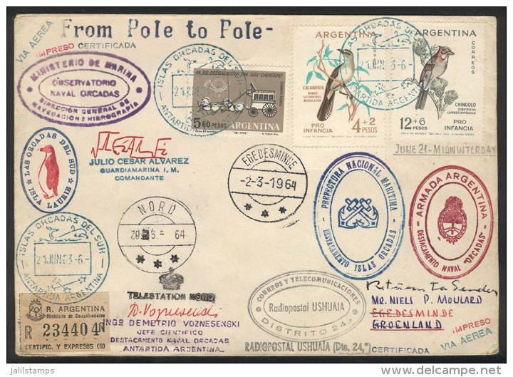 MAIL SENT FROM SOUTH POLE TO NORTH POLE: Cover Sent From Islas Orcadas Del Sur To EGEDESMINDE (Greenland) On... - Autres & Non Classés