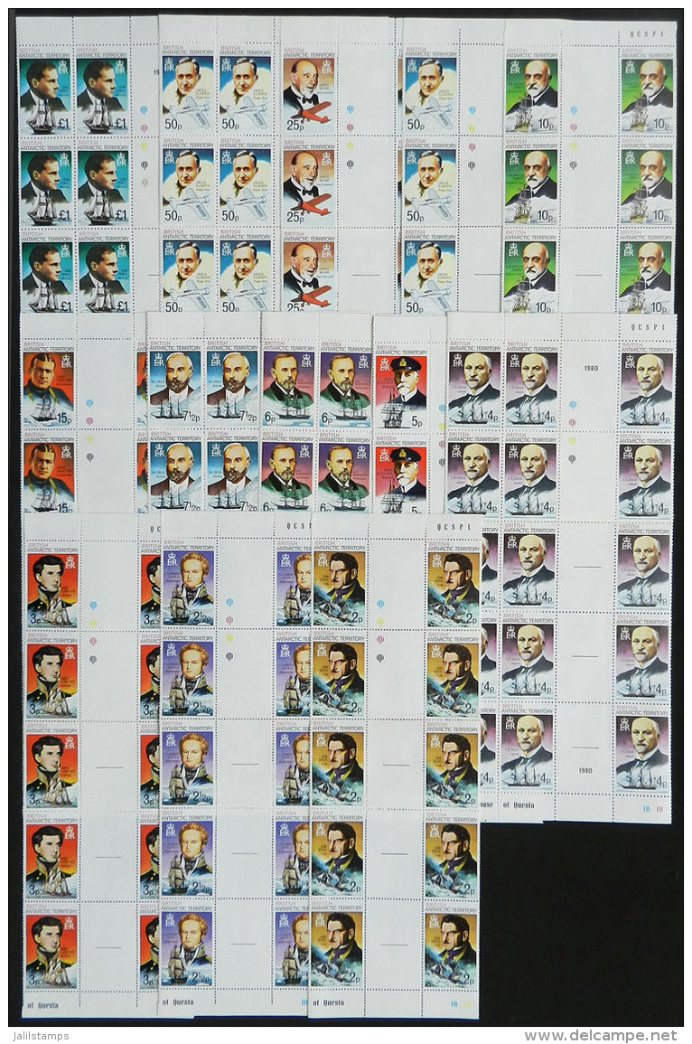 GUTTER PAIRS: Lot Of Stamps Issued Between 1975 And 1981 (Antarctic Explorers), Blocks Of 10 Or 15 With Vertical... - Altri & Non Classificati