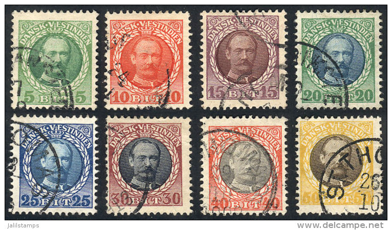 Sc.43/50, 1908 Cmpl. Set Of 8 Used Values, VF Quality! - Danemark (Antilles)