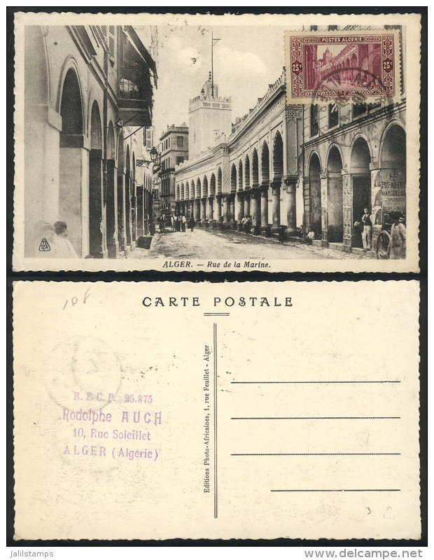 ALGIERS: Djama Djedid Mosque &amp; Rue De La Marine, Maximum Card Of 1937, VF Quality - Algérie (1962-...)