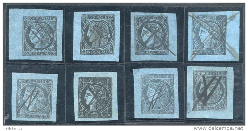 GJ.1, Un Real M.C., The 8 Types, Used With Pen Cancels, All With Ample Margins, VF Quality! - Corrientes (1856-1880)