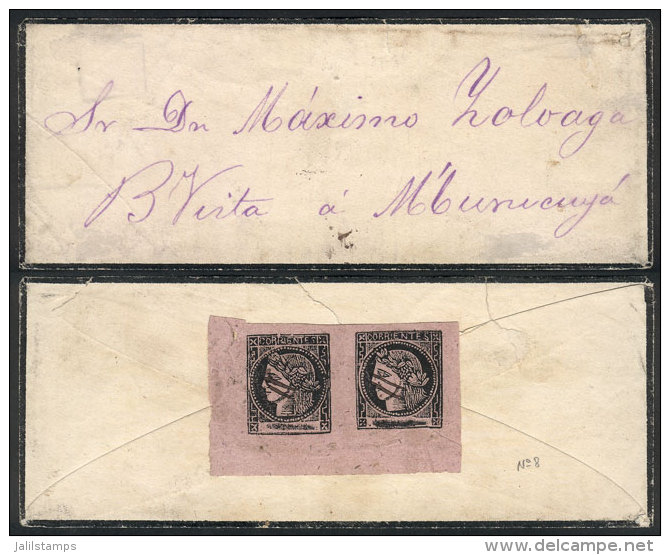 GJ.8, Dull Rose, Very Nice Pair Franking A Mourning Cover On Back (detached And Hinged Back In Place), VF Quality! - Corrientes (1856-1880)