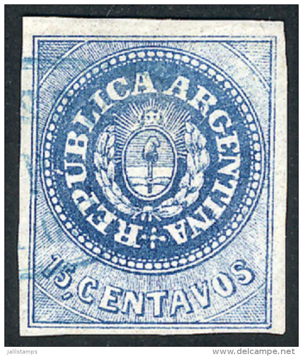 GJ.9, 15c. Blue, VERY CLEAR Impression (striking Exampe In This Quality), Beautiful Color, Used In Rosario,... - Oblitérés