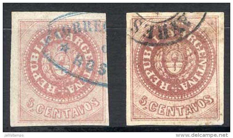 GJ.10 + 10A (Sc.7C, 7Cd), 5c. Rosa And LILAC Colors, Wide Margins, VF Quality, GJ Catalog Value US$270. - Usati