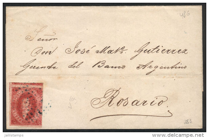 GJ.26, 5th Printing, Superb Example Franking A Folded Cover Sent To Rosario On 27/MAR/1867, With Mute Blue Dotted... - Lettres & Documents