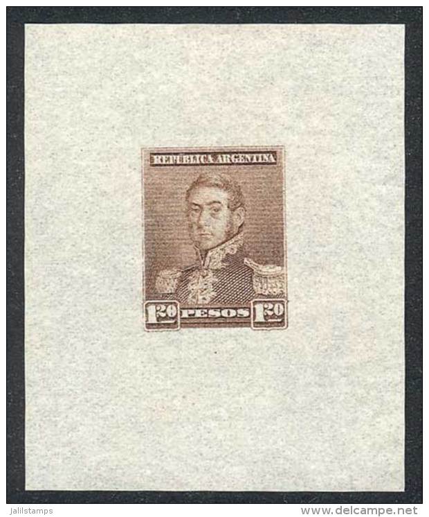 GJ.187, San Mart&iacute;n $1.20, Die Proof In Brown, Printed On Indian Paper (very Thin), Very Fine Quality, Rare! - Autres & Non Classés