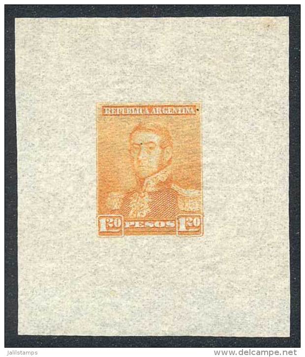 GJ.187, San Mart&iacute;n $1.20, Die Proof In Orange, Printed On Indian Paper (very Thin), Very Fine Quality, Rare! - Other & Unclassified