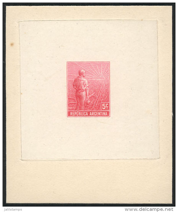 GJ.317, 1911 5c. Plowman, DIE PROOF In RED-ROSE Color, And WITHOUT Printer Imprint (name Of The Artist), Printed On... - Autres & Non Classés