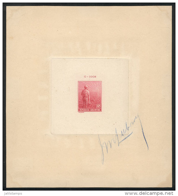 GJ.318, 1911 12c. Plowman, DIE PROOF In Red, Printed On Thin Paper Mounted On Card, Signed By The Artist... - Autres & Non Classés