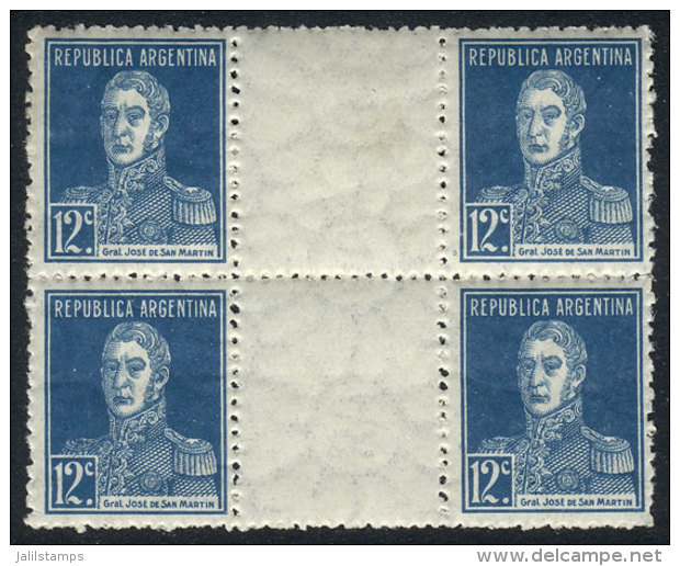 GJ.569EV, 1923 12c. San Mart&iacute;n With Period, Block Of 4 WITH VERTICAL GUTTER, Excellent Quality, GJ Catalog... - Autres & Non Classés