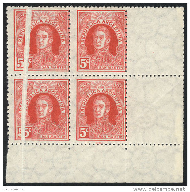 GJ.623CD, 1926 5c. San Mart&iacute;n, Block Of 4 With LABELS AT RIGHT And An Additional Variety: The Left Stamps... - Altri & Non Classificati