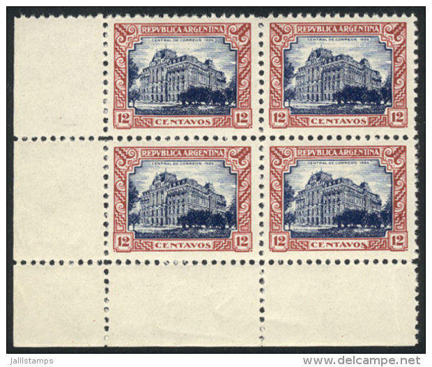 GJ.624, 1926 12c. Post Office, Unadopted ESSAY Printed On Gummed And Perforated Paper, Chestnut And Blue, MNH Block... - Otros & Sin Clasificación