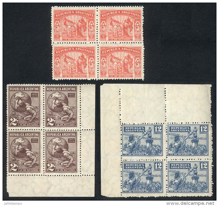 GJ.657/9 (Sc.371/3), 1929 Discovery Of America By Columbus, Set Of 3 Values In Blocks Of 4, Excellent Quality, GJ... - Autres & Non Classés