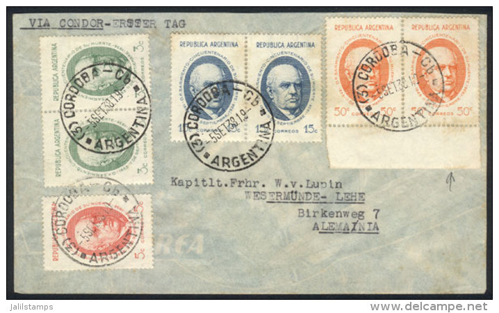 GJ.818/21, 1938 Sarmiento, The Set On A Cover Cancelled CORDOBA 5/SET/1938 (first Day Of Issue), Sent To Germany.... - Autres & Non Classés