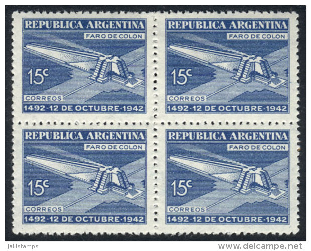 GJ.868, 1942 Columbus Lighthouse, VF Quality Block Of 4. The Bottom Stamps Are Mint Never Hinged, The Top Stamps... - Altri & Non Classificati