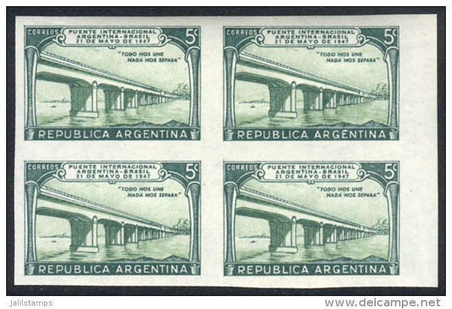 GJ.942P (Sc.560), 1947 Bridge Between Argentina And Brazil, IMPERFORATE BLOCK OF 4, Superb, Catalog Value US$40. - Autres & Non Classés