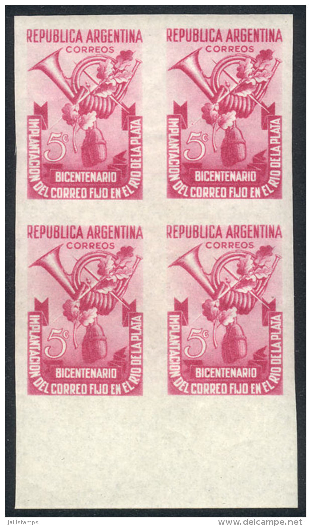 GJ.959P (Sc.579), Postal Service In The River Plate 200th Anniv., IMPERFORATE BLOCK OF 4, Excellent Quality. GJ... - Autres & Non Classés