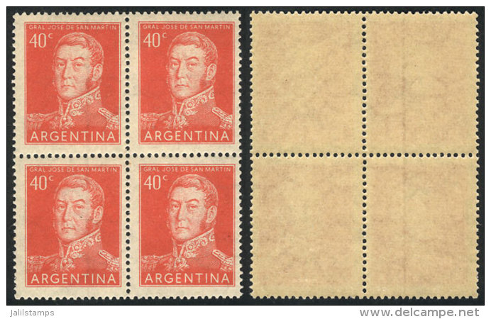 GJ.1041b, 40c. San Mart&iacute;n, Block Of 4, 2 Stamps With VERTICAL LINE WATERMARK, VF Quality, Rare! - Autres & Non Classés