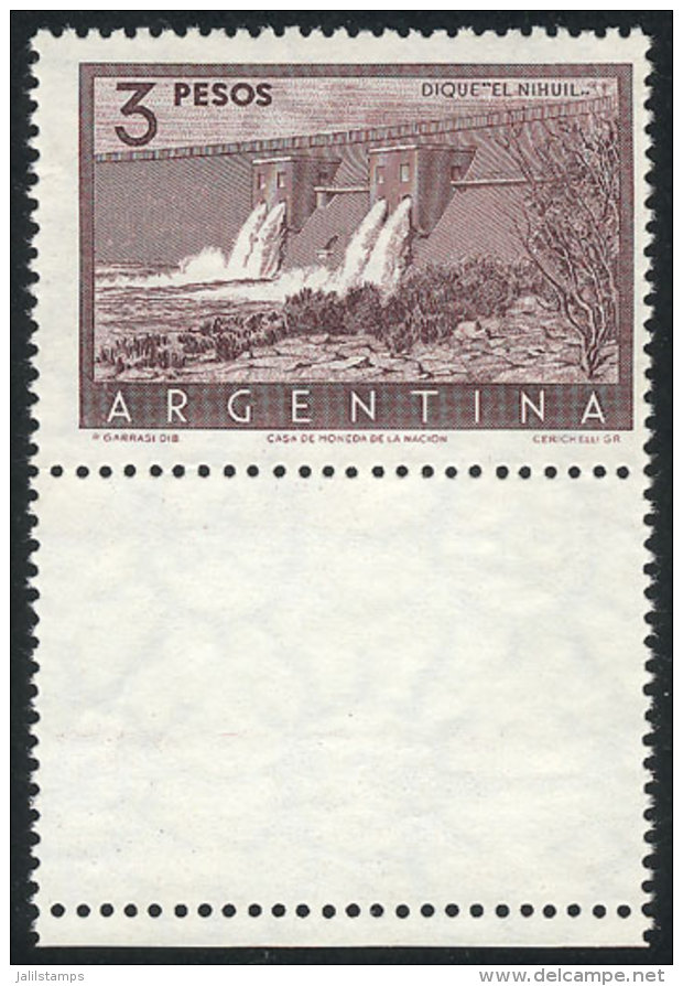 GJ.1050CJ, 3P. Nihuil Dam, WITH LABEL BELOW, Mint No Gum, VF Quality, Very Rare! - Autres & Non Classés