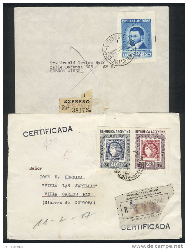 GJ.1073/5, 1956 Corrientes Stamp Exposition, Set Of 3 Values From The Souvenir Sheet, On A Cover And A Front Of... - Altri & Non Classificati