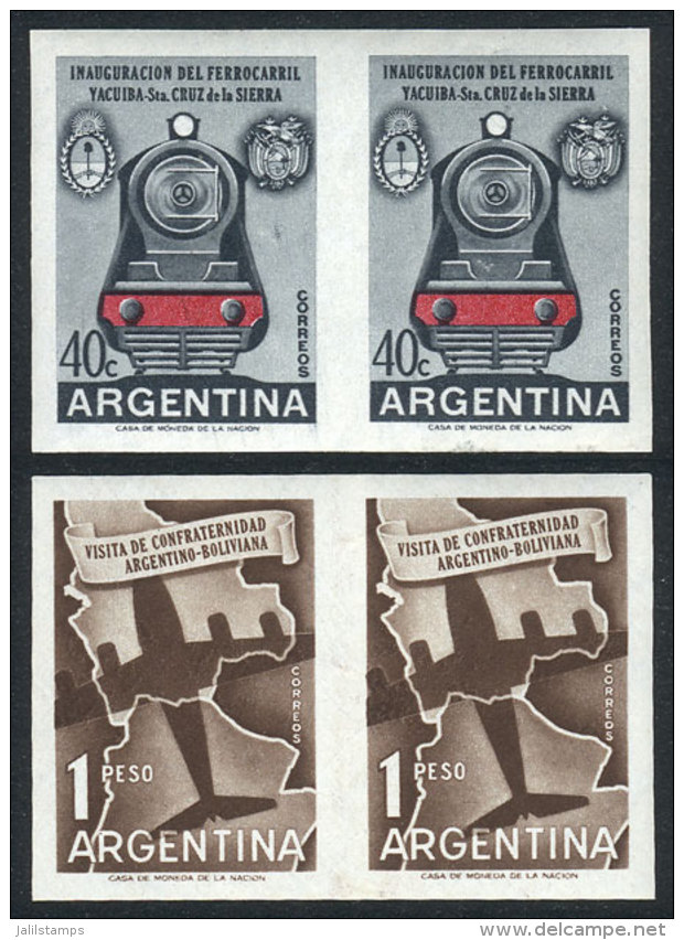 GJ.1102P/3P (Sc.671/2), 1958 Locomotive And Airplane, Argentine-Bolivian Friendship, IMPERFORATE PAIRS, Excellent... - Other & Unclassified