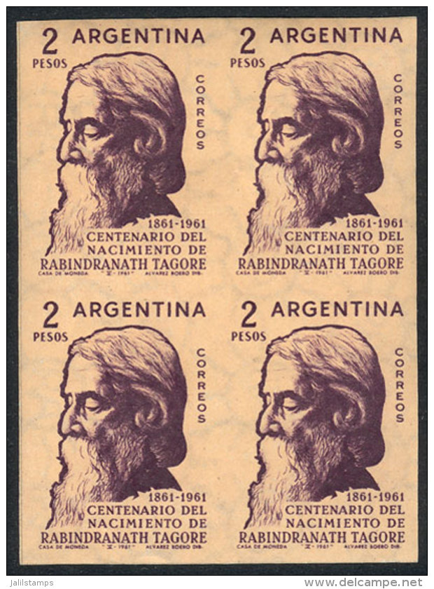 GJ.1215 (Sc.728), 1961 Rabindranath Tagore, Very Rare TRIAL COLOR PROOF, Block Of 4 Of Excellent Quality! - Sonstige & Ohne Zuordnung