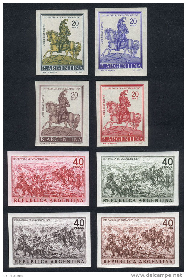 GJ.1405/1 (Sc.843/4), 1967 Battle Of Chacabuco, 4 TRIAL COLOR PROOFS Of Each Value, Imperforate On Normal Paper... - Altri & Non Classificati